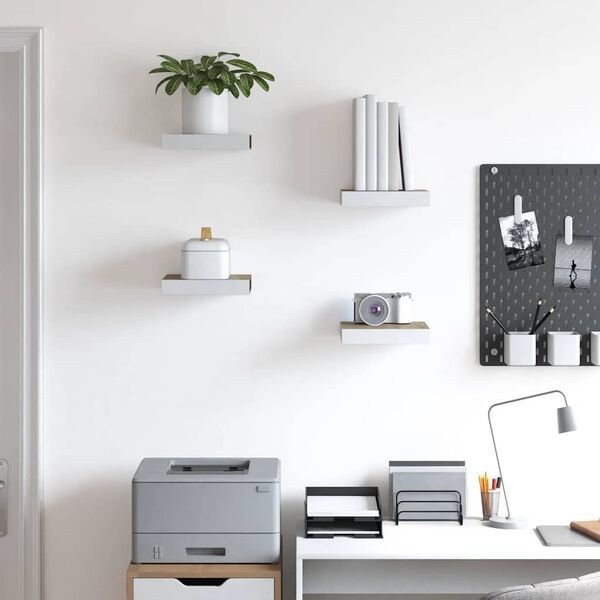 vidaXL Sv&auml;vande v&auml;gghyllor 4 st ek och vit 23x23,5x3,8 cm MDF