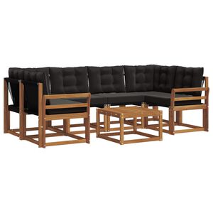 vidaXL Utomhussoffset med kudde 7 pcs Naturlig och svart