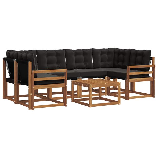 vidaXL Utomhussoffset med kudde 7 pcs Naturlig och svart
