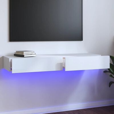 vidaXL Tv-bänk med LED-belysning vit högglans 120x35x15,5 cm