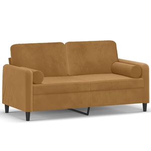 vidaXL 2-sitssoffa med prydnadskuddar brun 140 cm sammet