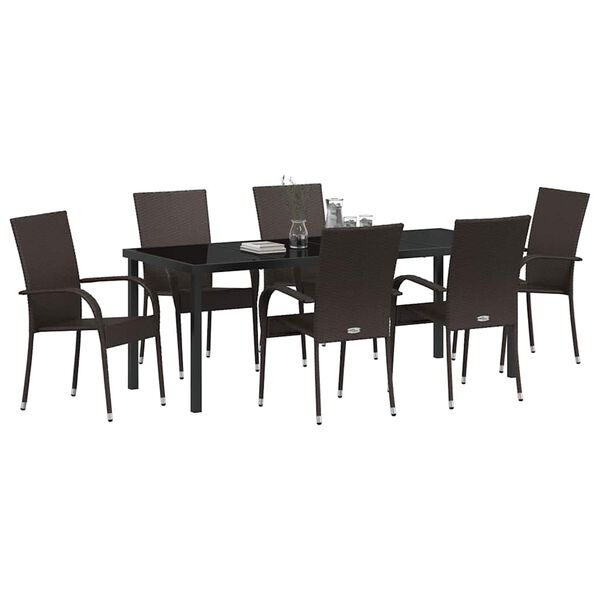 vidaXL Tr&auml;dg&aring;rdsm&ouml;belset 7 pcs Brun Pulverlackerat st&aring;l