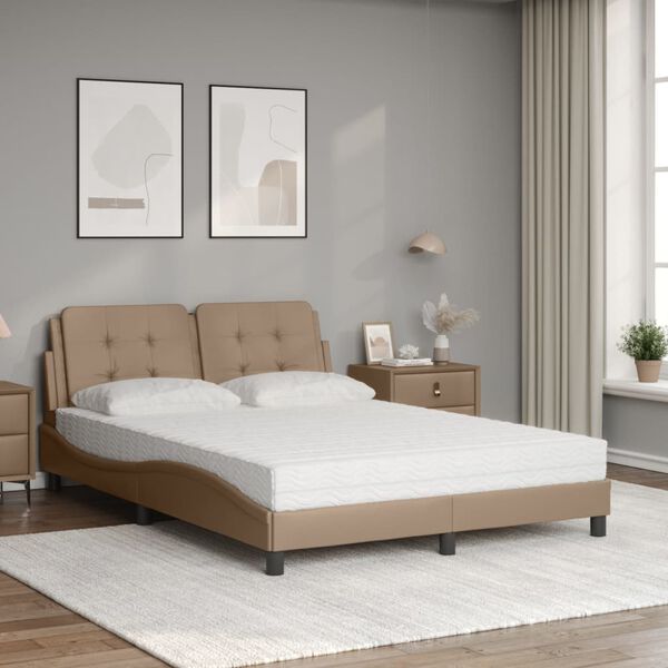 vidaXL Bed with Mattress "Zadar" Cappuccino 140x200 cm Faux Leather