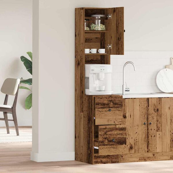 vidaXL K&ouml;ksbuff&eacute; med l&aring;da med hylla Gammalt tr&auml; 32 x 50 x 180 cm