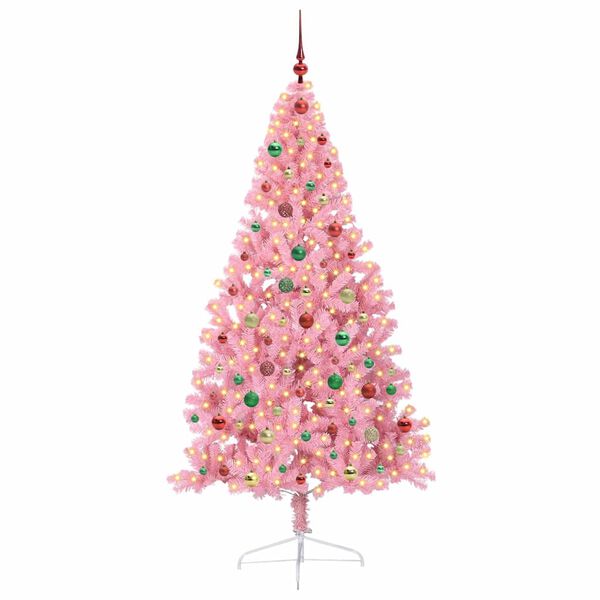 vidaXL Konstgjord F&ouml;rbelyst Julgran med 300 LED-lampor Rosa 180 cm PVC