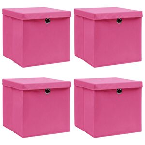 vidaXL F&ouml;rvaringsl&aring;dor med lock 4 st rosa 32x32x32 cm tyg
