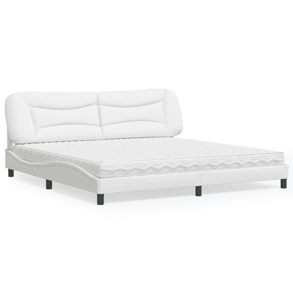 vidaXL Bed with Mattress "Hvar" White 200x200 cm Faux Leather