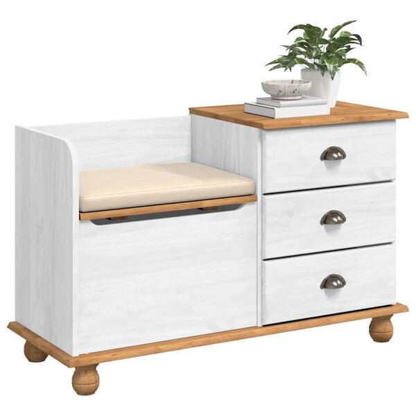 vidaXL F&ouml;rvaringsb&auml;nk med l&aring;da ASKIM Vit 100 x 39 x 62 cm Massiv furu