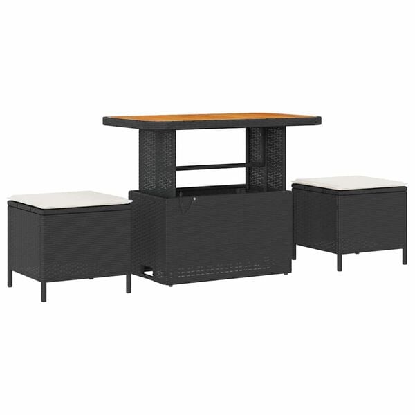 vidaXL Tr&auml;dg&aring;rdsoffset med kudde 11 pcs Svart och kr&auml;m konstrotting