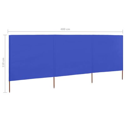 vidaXL Vindskydd 3 paneler tyg 400x80 cm azurblå