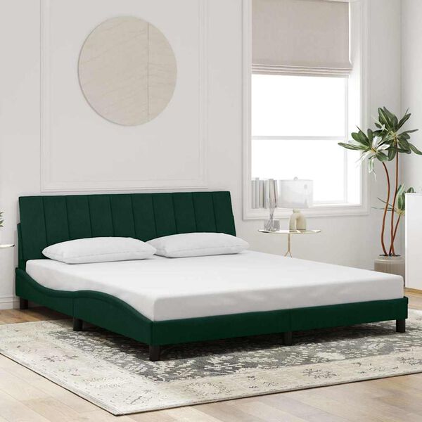 vidaXL Bed Frame with LED without Mattress "Hanko" Dark Green 180x200 cm Velvet