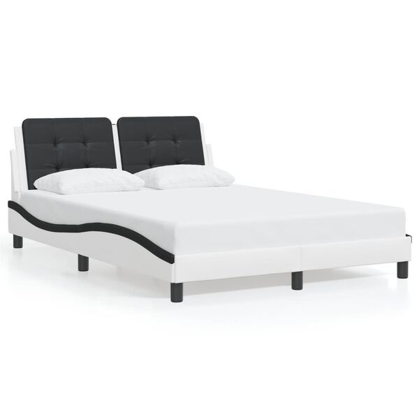 vidaXL Bed Frame without Mattress "Zadar" White and Black 140x190 cm Faux Leather