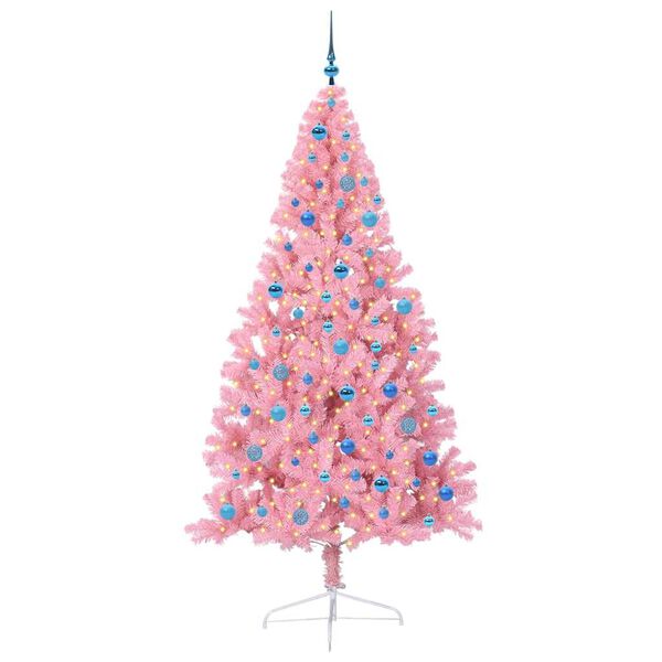 vidaXL Konstgjord F&ouml;rbelyst Julgran med 300 LED-lampor Rosa 240 cm PVC
