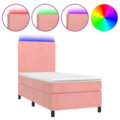 vidaXL Ramsäng med madrass rosa & LED 90x200 cm sammet
