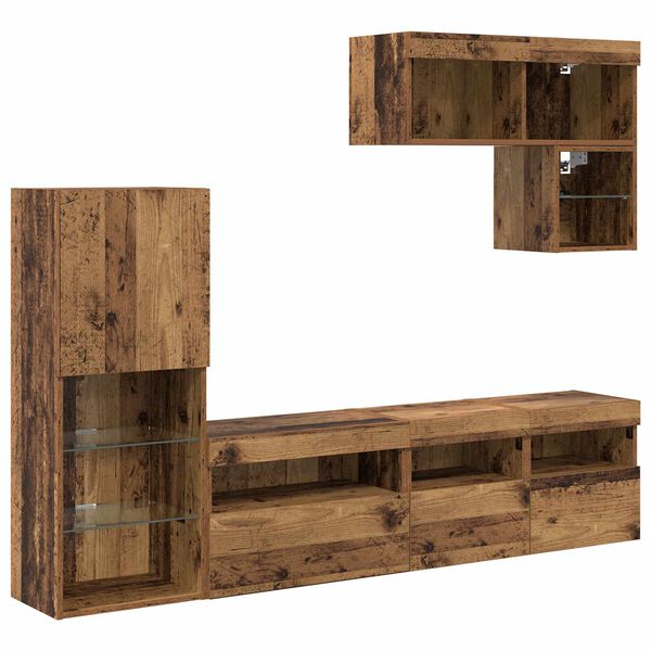 vidaXL TV V&auml;gg Enheter V&auml;ggmonterad 6 pcs Gammalt tr&auml; Konstruerat tr&auml;