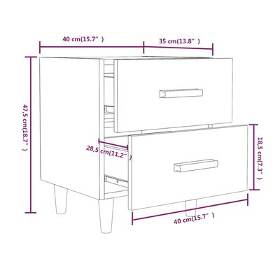 vidaXL Sängbord 2 st vit högglans 40x35x47,5 cm