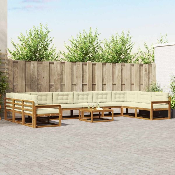 vidaXL Utomhussoffset med kudde 11 pcs Naturlig och Gr&auml;dde