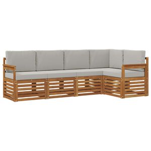 vidaXL Sektionsoffgrupp 5 pcs Naturlig och Ljus Gr&aring; Massivt Akaciatr&auml;