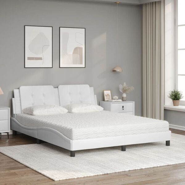 vidaXL Bed with Mattress "Zadar" White 160x200 cm Faux Leather