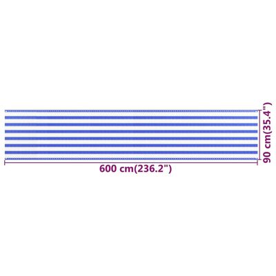 vidaXL Balkongskärm blå och vit 90x600 cm HDPE
