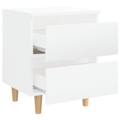 vidaXL Sängbord med massiva furuben vit högglans 40x35x50 cm