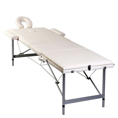vidaXL Hopfällbar massagebänk med 3 sektioner aluminiumram gräddvit