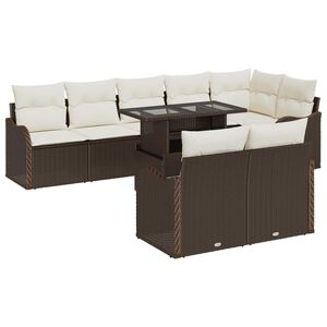 vidaXL Tr&auml;dg&aring;rdsoffset med kudde med kudde 9 pcs Brun Poly Rattan