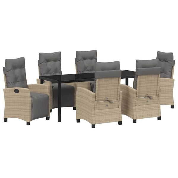 vidaXL Tr&auml;dg&aring;rdsm&ouml;belset med kudde 7 pcs Beige konstrotting