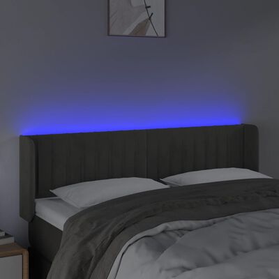 vidaXL Sänggavel LED mörkgrå 147x16x78/88 cm sammet