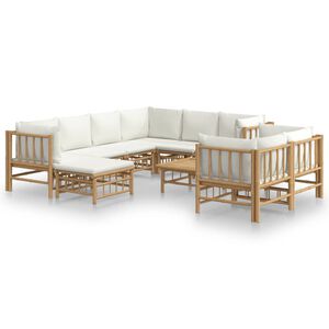 vidaXL Loungegrupp 10 delar gr&auml;ddvita dynor bambu