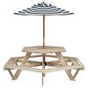 vidaXL Picknickbord med parasoll f&ouml;r 6 barn sexkantigt massivt grantr&auml;