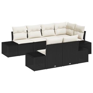 vidaXL Tr&auml;dg&aring;rdsoffset med kudde 7 pcs Svart och kr&auml;m konstrotting