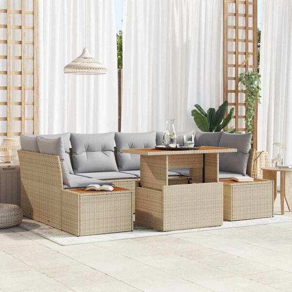 vidaXL Tr&auml;dg&aring;rdsoffset med lagring 7 pcs Beige Poly rattan