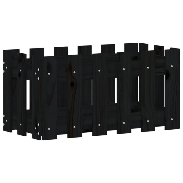 vidaXL Odlingsl&aring;da med staket-design svart 60x30x30 cm massiv furu