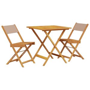 vidaXL Caf&eacute;set 3 delar taupe tyg och massivt tr&auml;