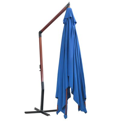 vidaXL Hängande parasoll med trästång 400x300 cm blå