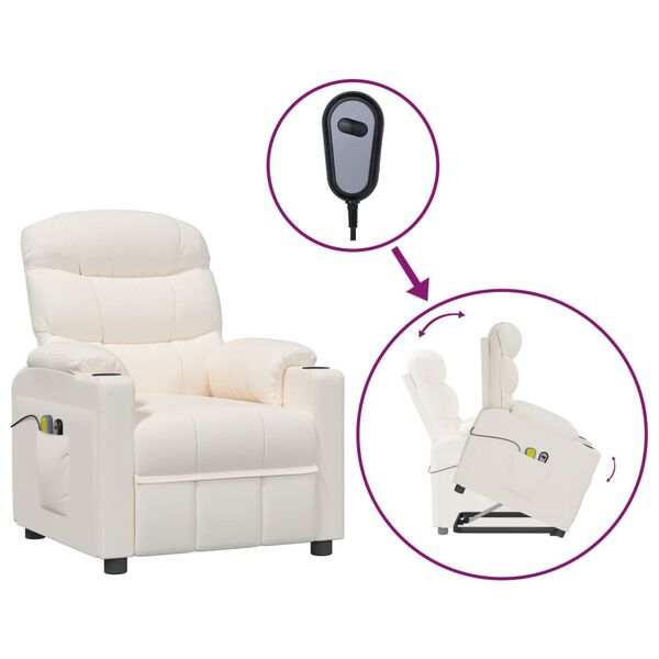 vidaXL Massagef&aring;t&ouml;lj med uppresningshj&auml;lp gr&auml;ddvit konstl&auml;der