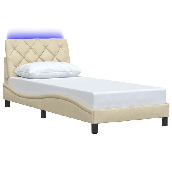 vidaXL Bed Frame with LED without Mattress Cream 90x190 cm Fabric