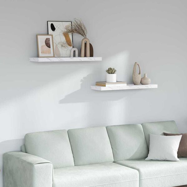 vidaXL V&auml;gg hylla 2 pcs Vit marmor 80 x 23,5 x 4 cm Konstruerat tr&auml;