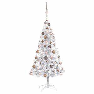 vidaXL Belyst plastgran med kulor silver 120 cm PET