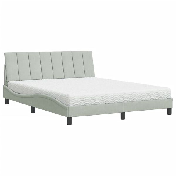 vidaXL Bed with Mattress "Hanko" Light Grey 160x200 cm Velvet