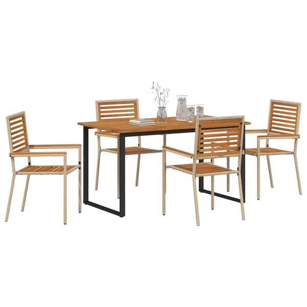 vidaXL Tr&auml;dg&aring;rdsm&ouml;belset 5 pcs Beige Massivt Akaciatr&auml;