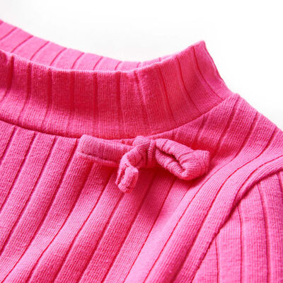 T-shirt med långa ärmar för barn ribbstickad stark rosa 92
