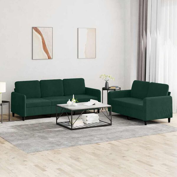 vidaXL Soffgrupp 2 delar m&ouml;rkgr&ouml;n sammet