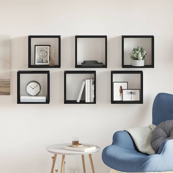 vidaXL V&auml;gghylla kubformad 6 st svart ek 30x15x30 cm konstruerat tr&auml;