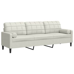 vidaXL 3-sitssoffa med prydnadskuddar gr&auml;ddvit 210 cm sammet