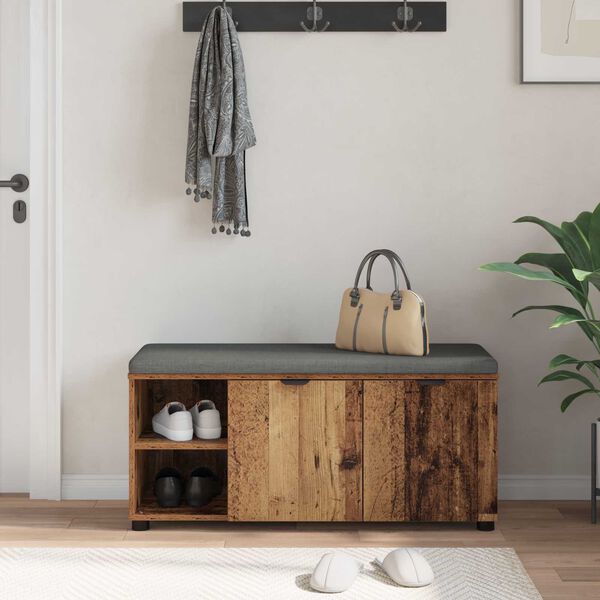 vidaXL Hallb&auml;nk med kudde Enf&auml;rgad Gammalt tr&auml; 100 x 38 x 46 cm