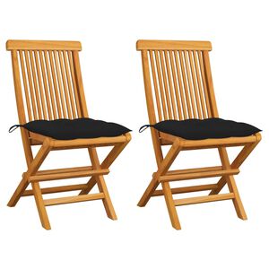 vidaXL Hopf&auml;llbara stolar med svarta dynor 2 st massiv teak