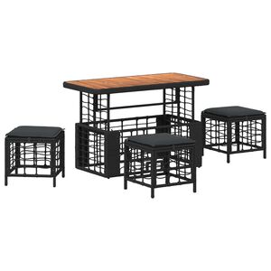 vidaXL Tr&auml;dg&aring;rdsm&ouml;belset 4 st Svart och Gr&aring; Poly Rattan och Akaciatr&auml;
