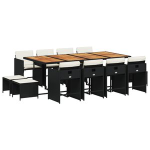 vidaXL Matgrupp f&ouml;r tr&auml;dg&aring;rden med dynor 13 delar svart konstrotting